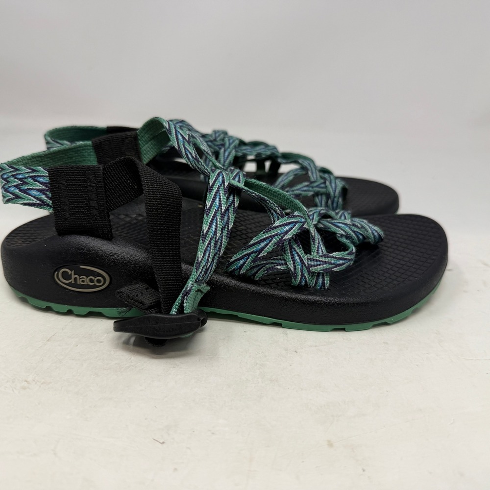 Chaco Sandal Womens 6 Z Cloud 2 Black Green Blue Strappy Toe Loop EUC